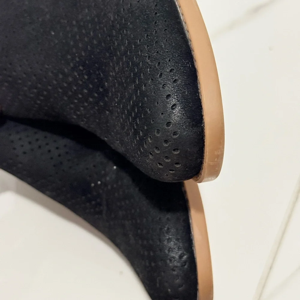 BareTraps Black Perforated Leather Ankle Booties‎ with Wood Heel 9M